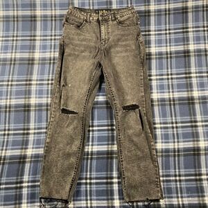 Indigo Rein Womens Distressed Skinny Jeans Acid Wash Black Raw Hem Sz 5 W26 L25